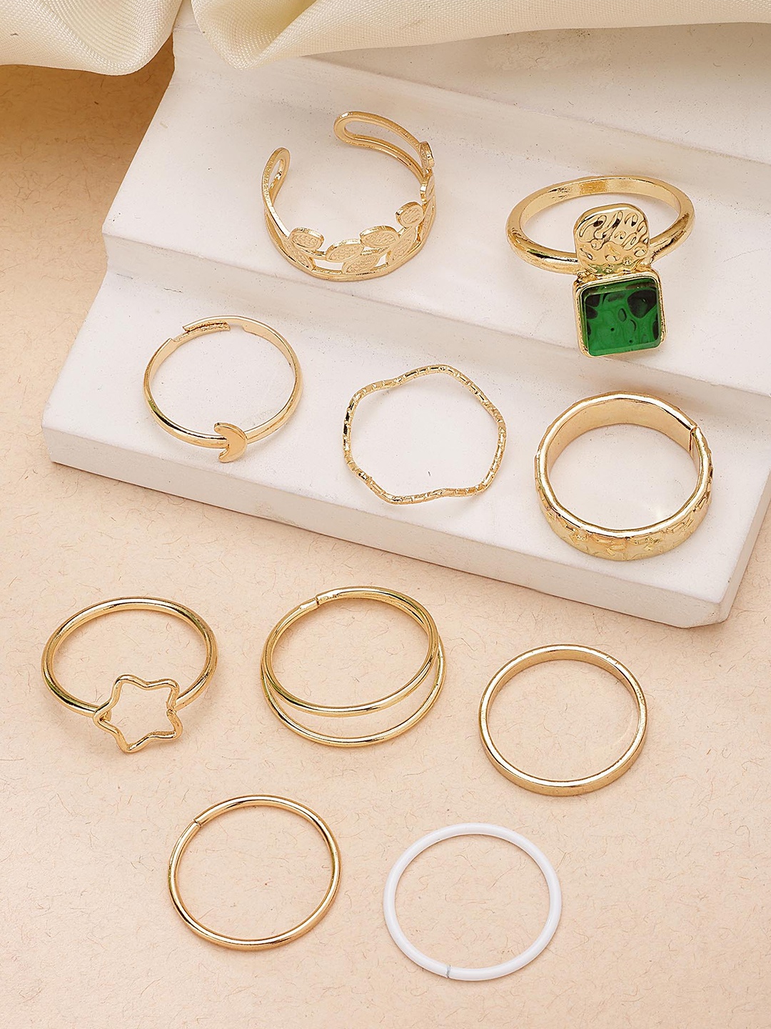 

Bohey by KARATCART 10Pcs Gold-Plated Intricate Details Finger Ring, Green