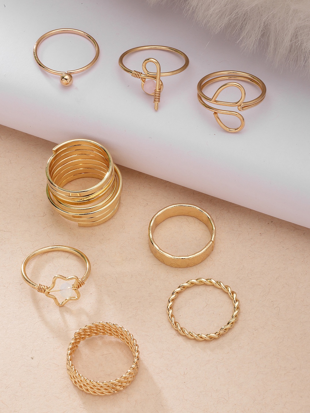 

Bohey by KARATCART 8Pcs Gold-Plated Intricate Details Finger Ring