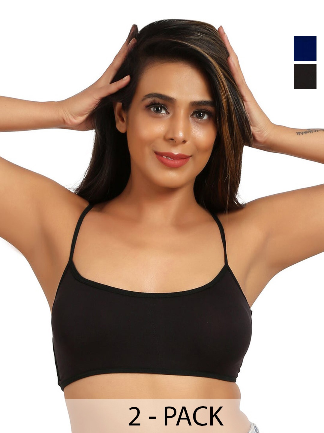 

ComfyStyle Pack Of 2 Lightly Padded Bra, Black