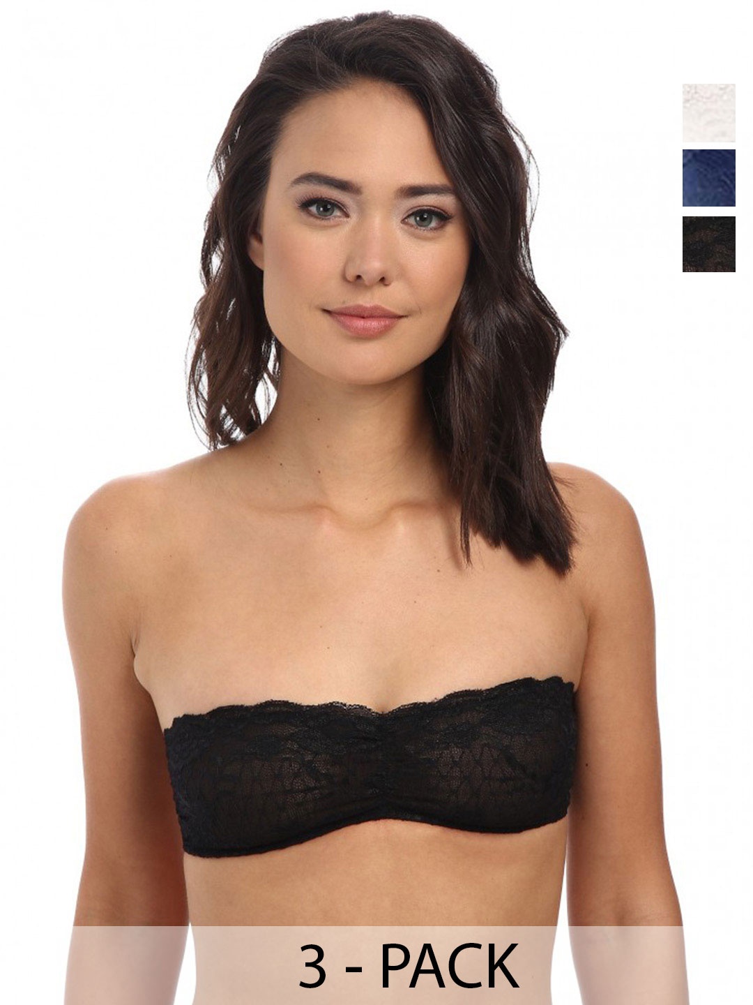 

Pack Of 3 Full Coverage Non Padded Non-Wired Bandeau Bra, Black