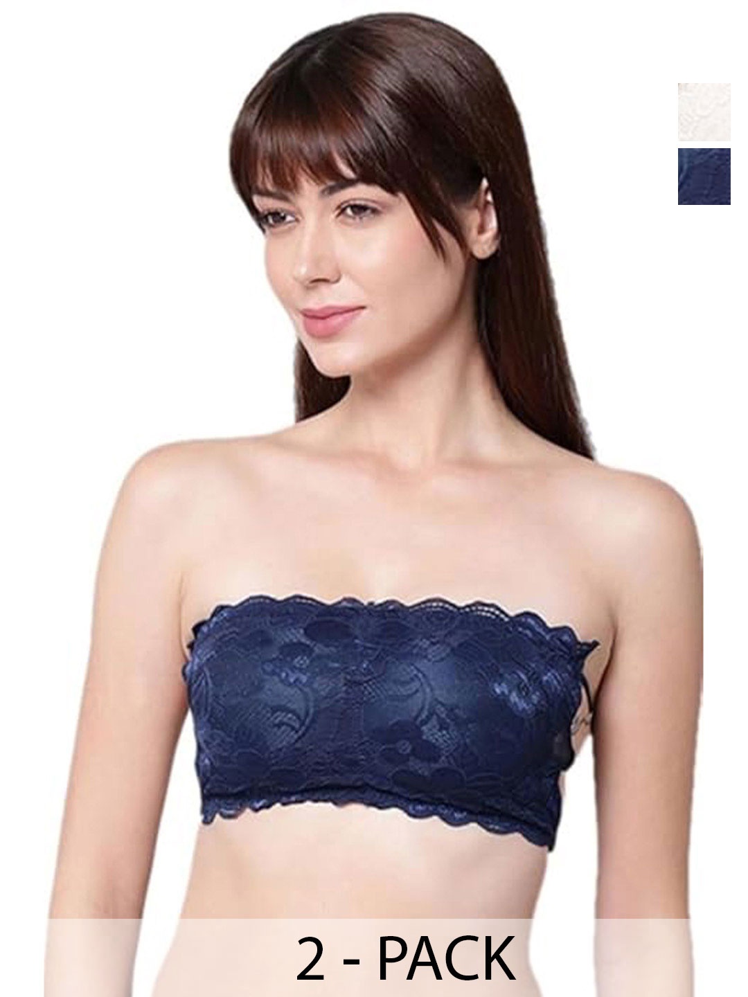 

ComfyStyle Floral Pack Of 2 Full Coverage Non Padded Non-Wired Bandeau Bra, Blue