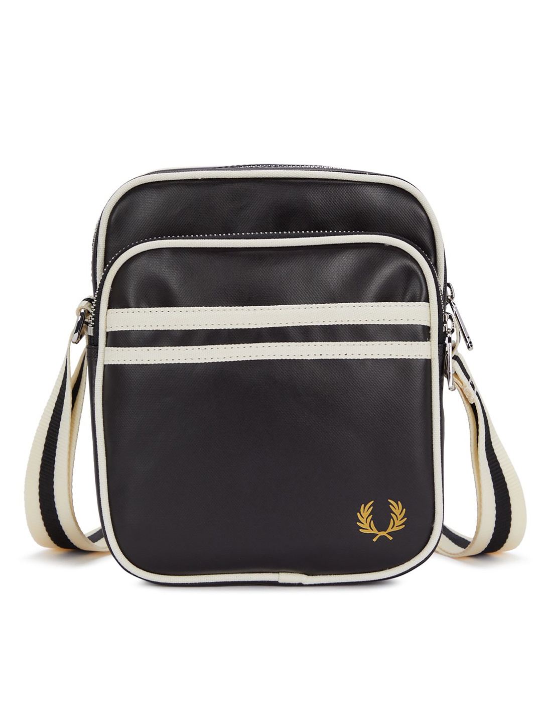 

Fred Perry Striped PU Structured Sling Bag with Fringed, Black