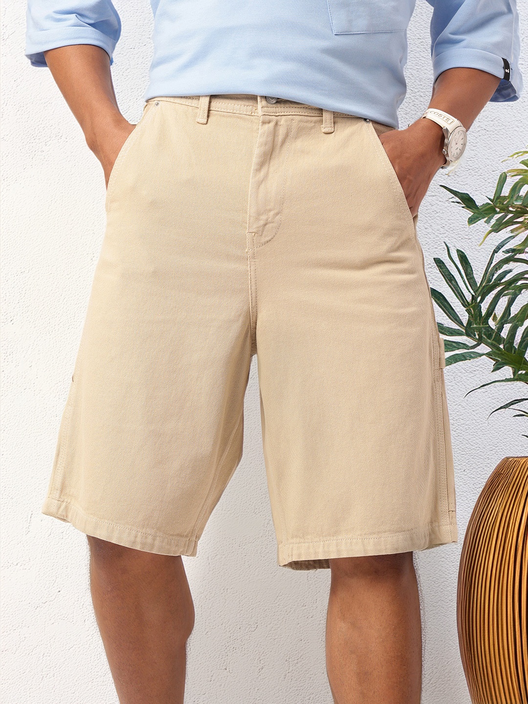 

Kook N Keech Men Getaway Fun Denim Cargo Shorts, Beige