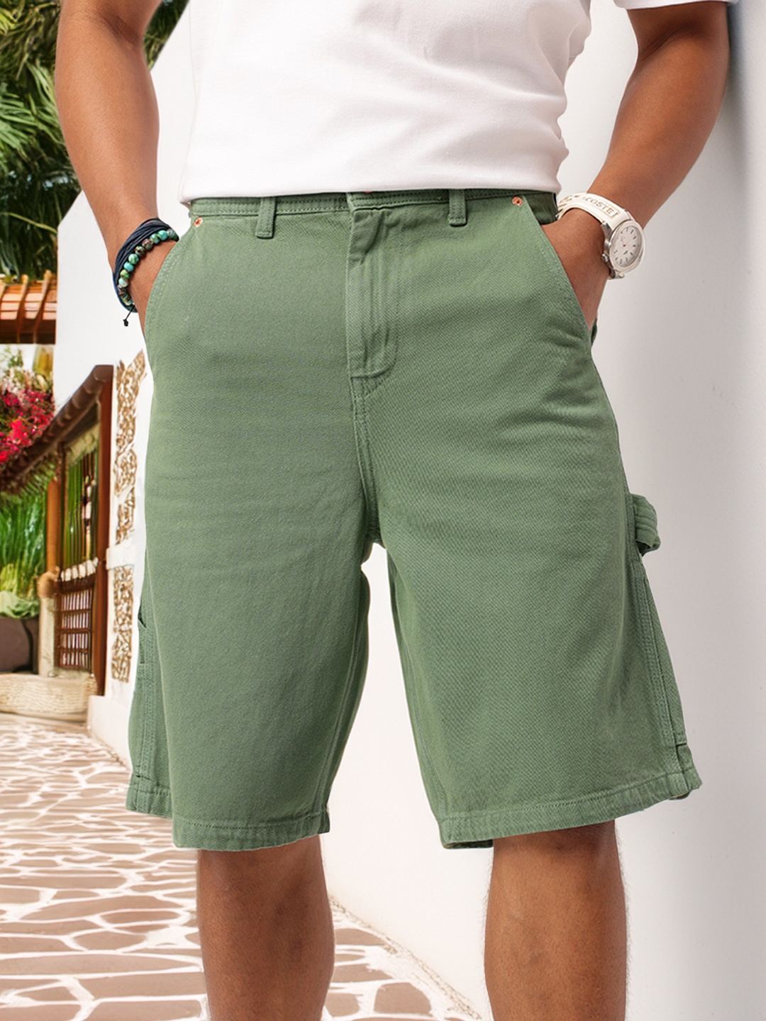 

Kook N Keech Men Vacanza Dreams Denim Cargo Shorts, Green