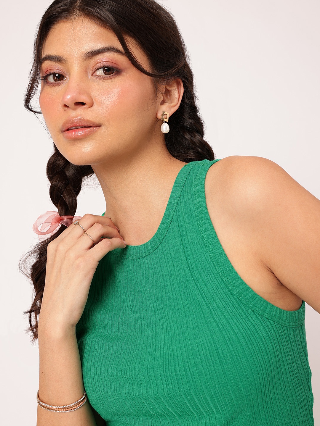 

DressBerry Cozy Knits Ribbed Crop Top, Green