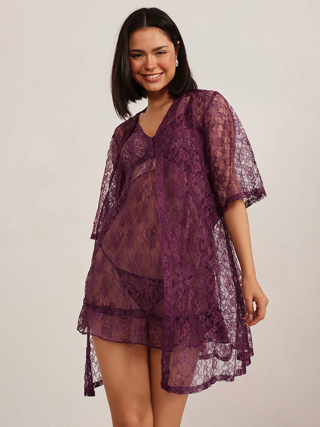 

Clovia Laced Robe, Purple