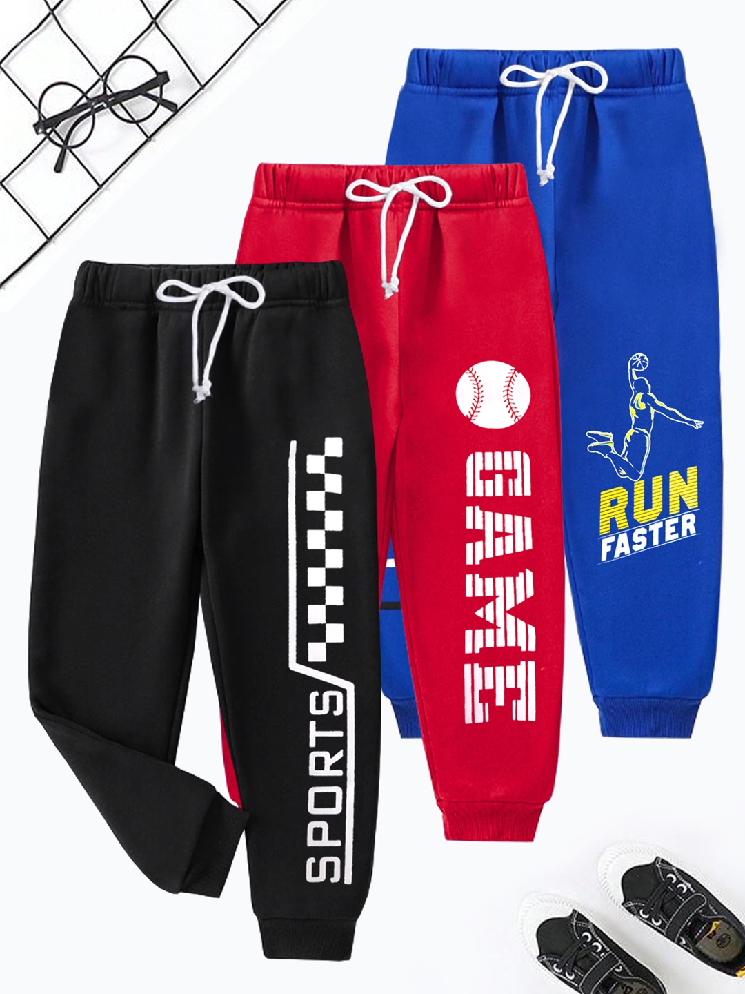 

KUCHIPOO Boys Pack Of 3 Printed Joggers, Red