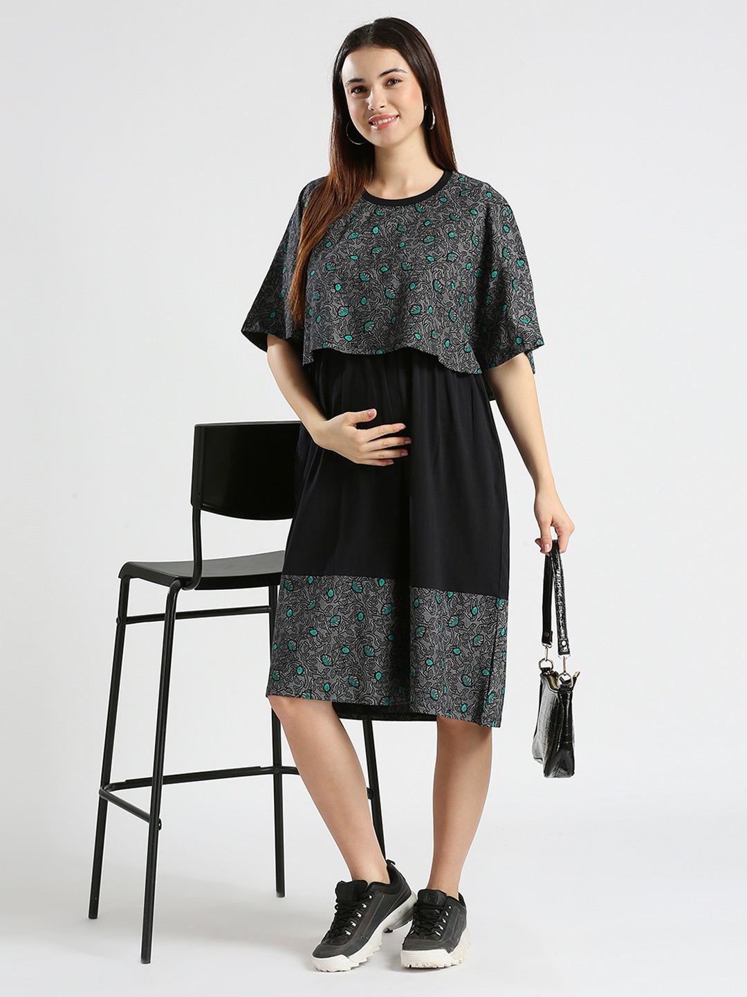 

True Shape Women Ethnic Motifs Printed Maternity A-Line Dress, Black