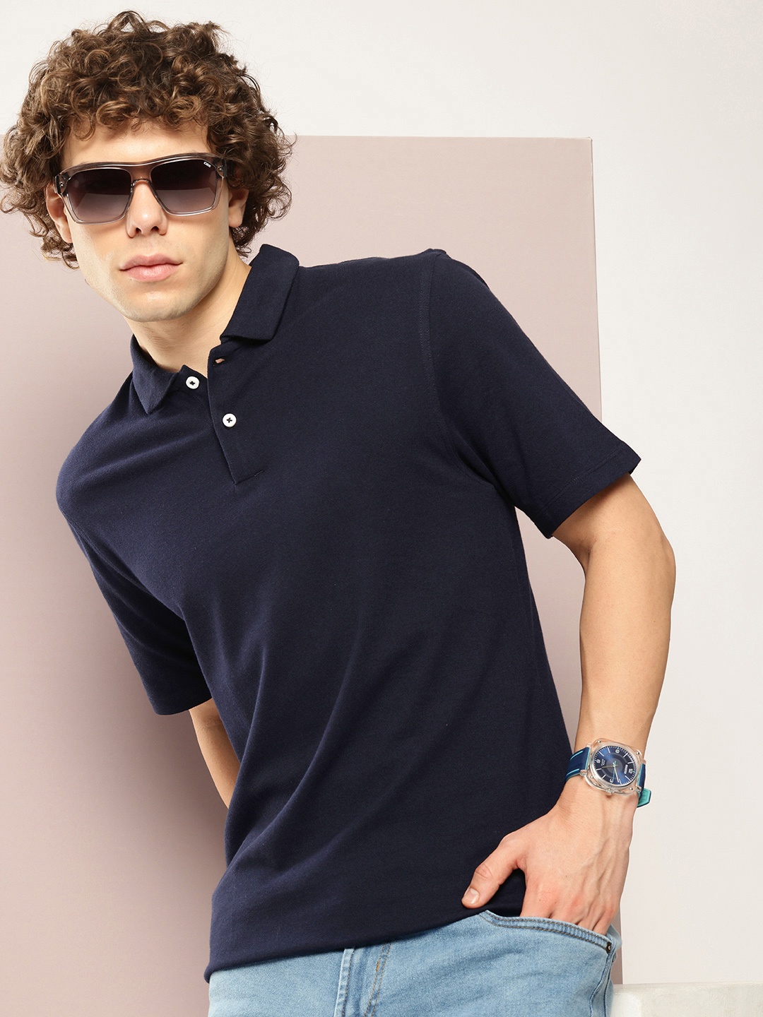 

Kook N Keech Men Solid Polo Collar T-shirt, Navy blue