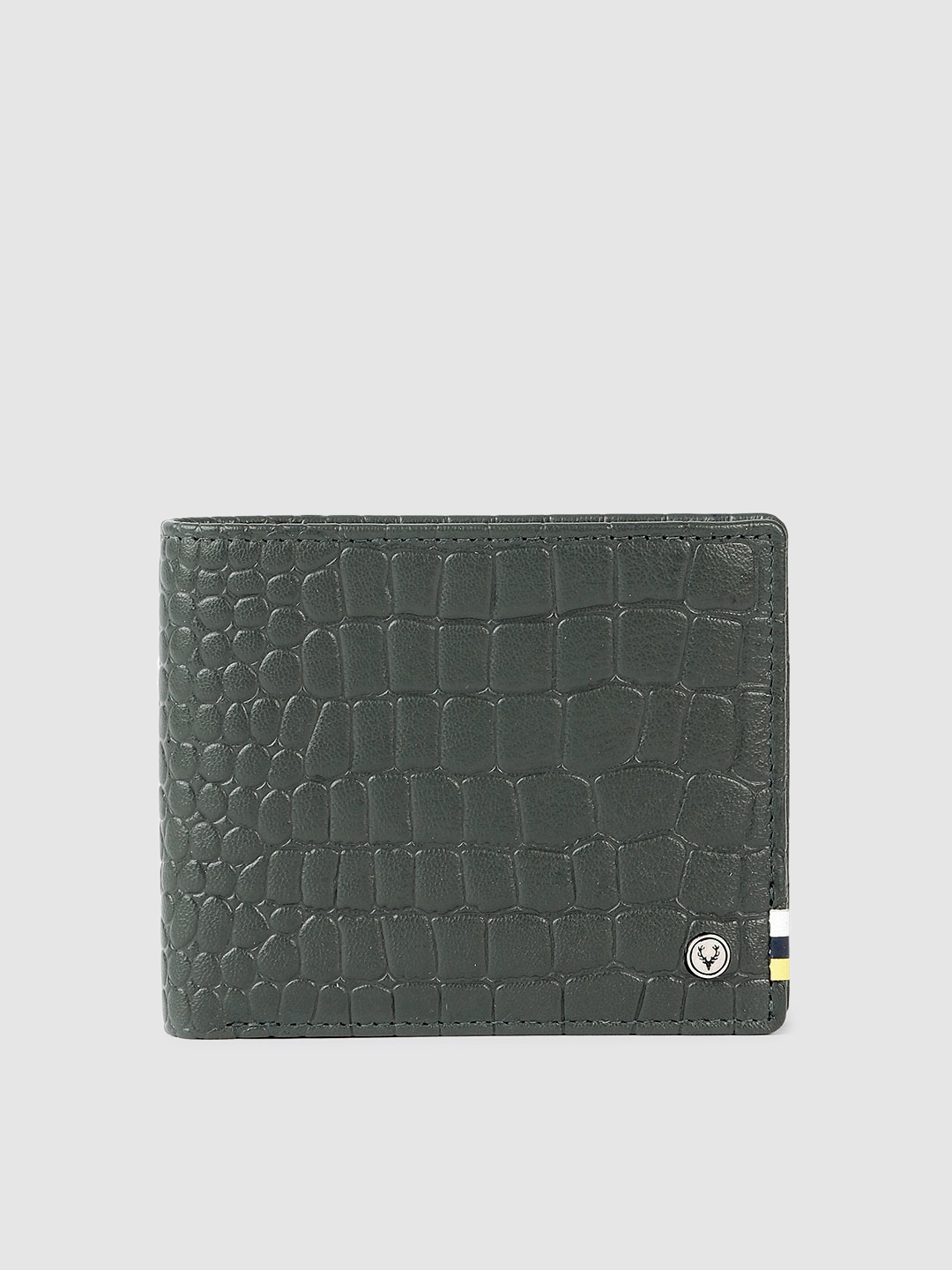 

Allen Solly Men Animal Textured Leather Two Fold Wallet, Green