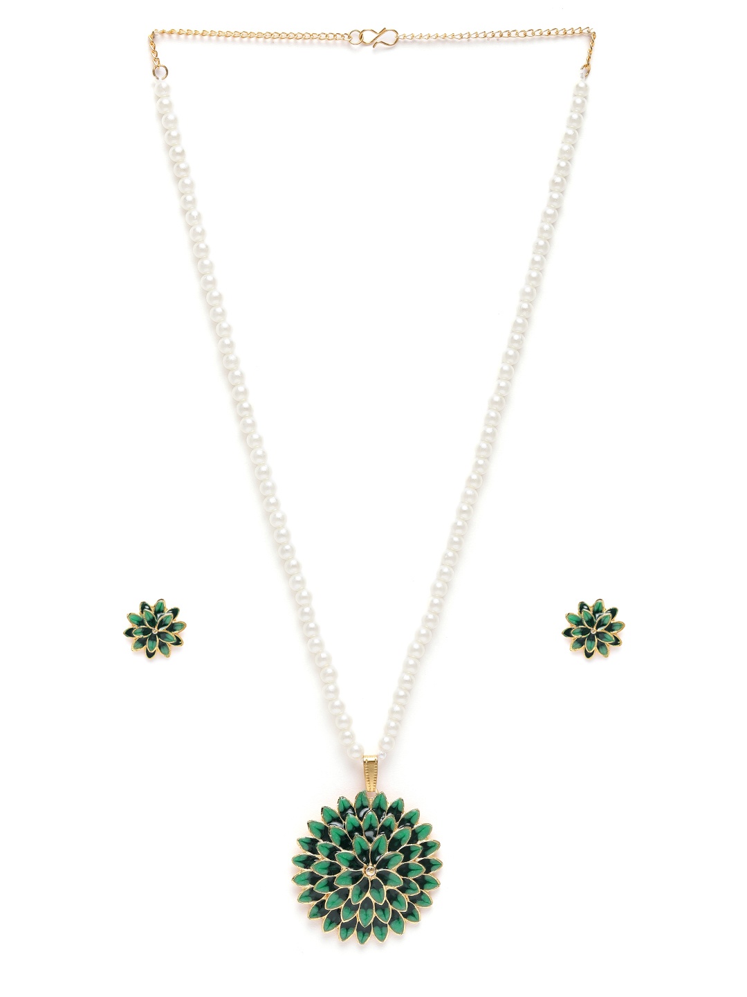 

Manikya Floral Gold-Plated Enamelled & Pearl Jewellery Set, Green