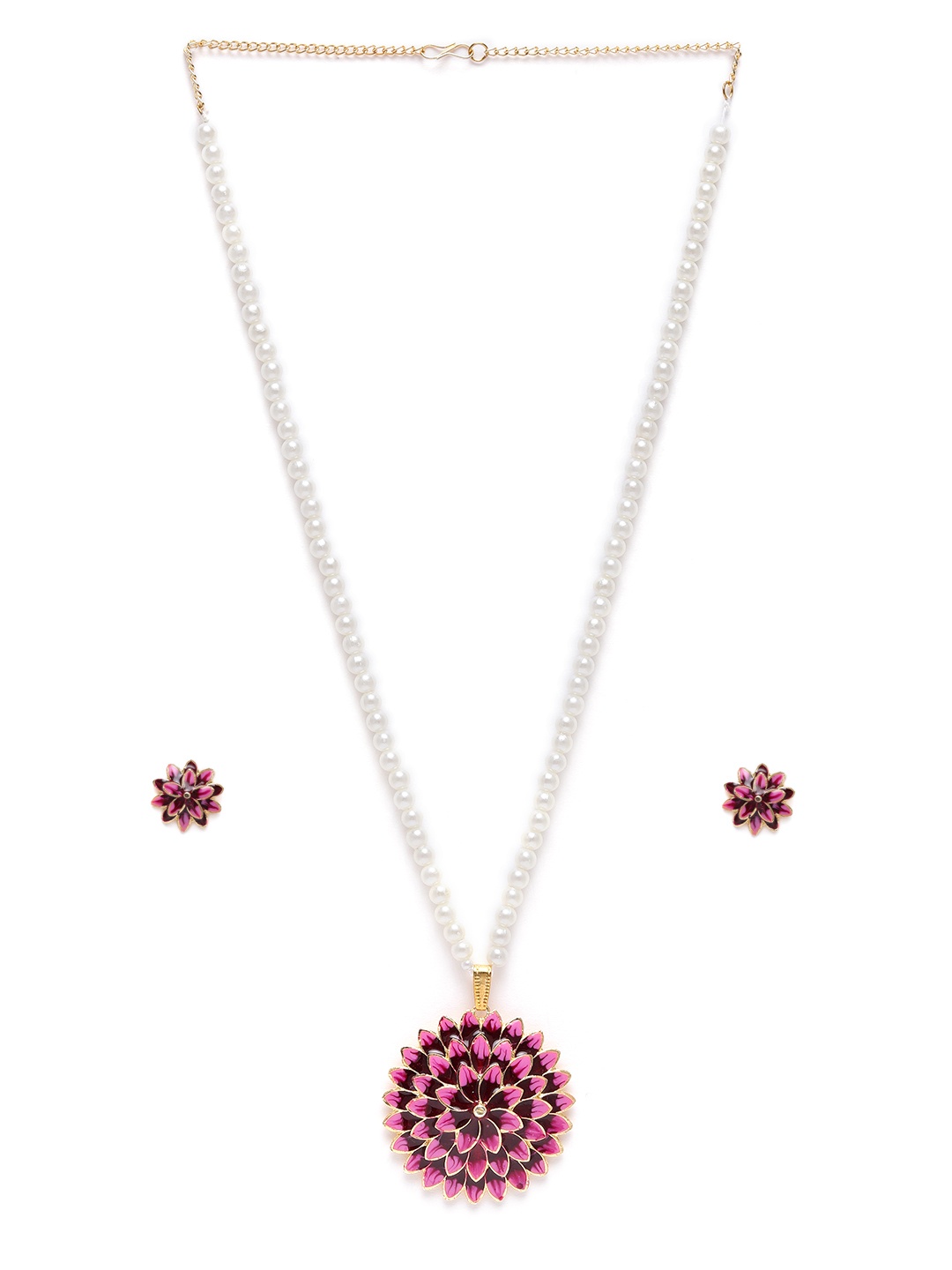 

Manikya Floral Gold-Plated Enamelled & Pearl Jewellery Set, Pink