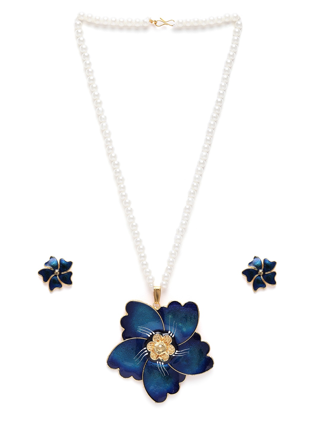 

Manikya Floral Gold-Plated Enamelled & Pearl Jewellery Set, Blue
