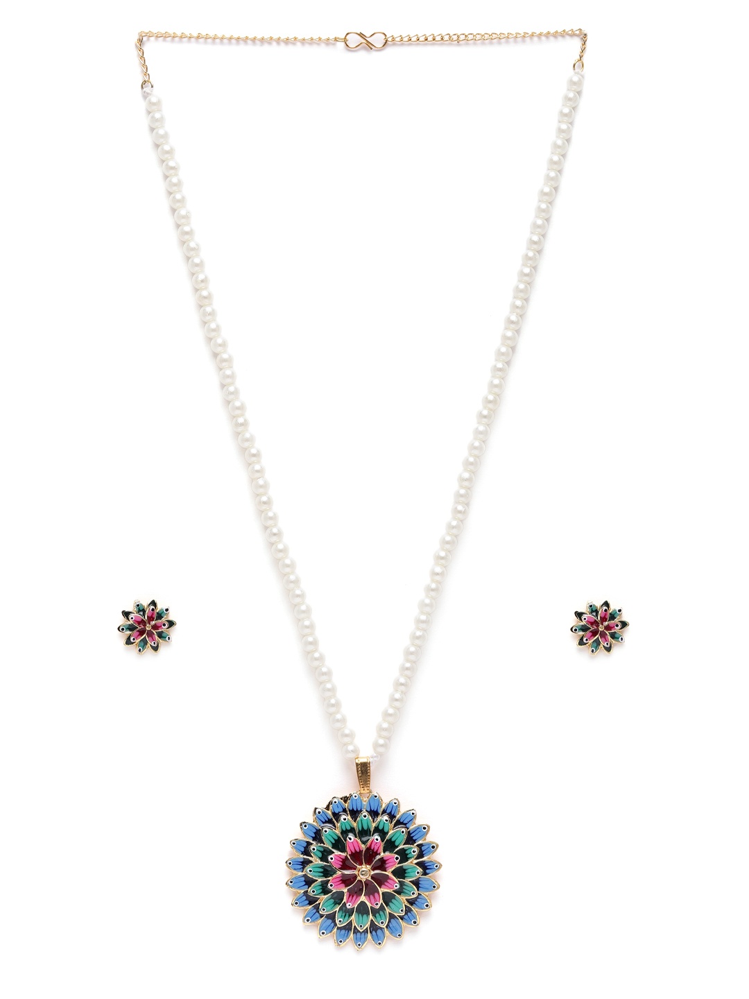 

Manikya Floral Gold-Plated Enamelled & Pearl Jewellery Set, Multi