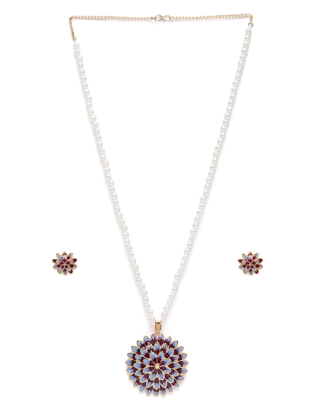 

Manikya Floral Gold-Plated Enamelled & Pearl Jewellery Set, Blue