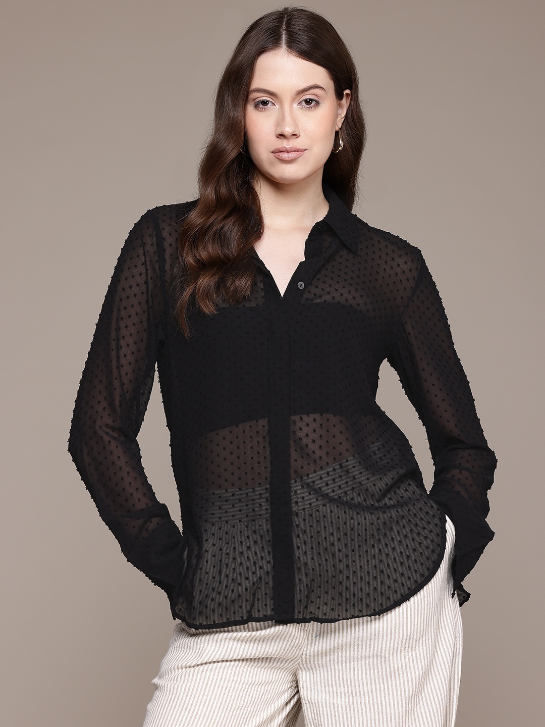 

MANGO Dobby Sheer Casual Shirt, Black