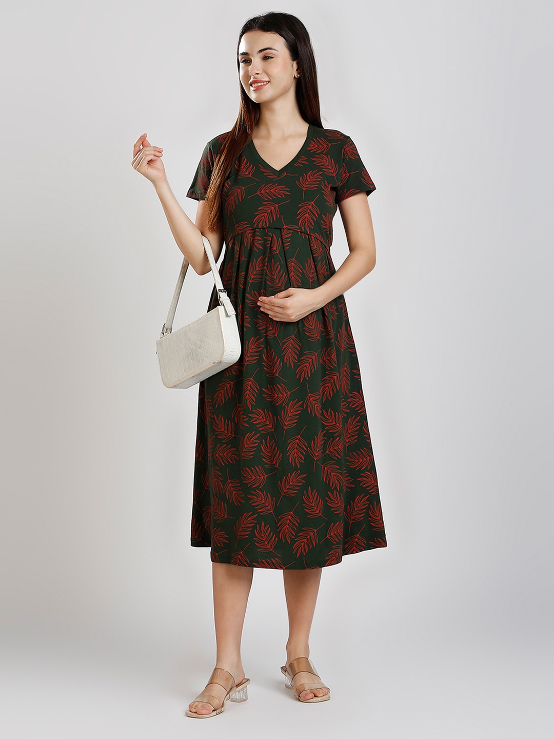 

True Shape Floral Maternity Empire Midi Dress, Green
