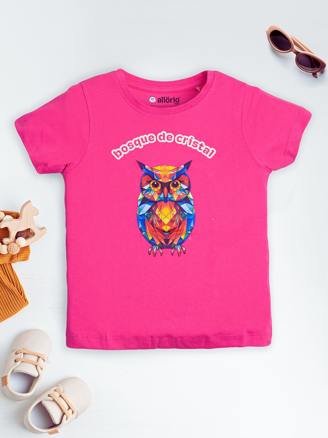 

allorio kids Girls Graphic Printed Round Neck Pure Cotton T-Shirt, Pink