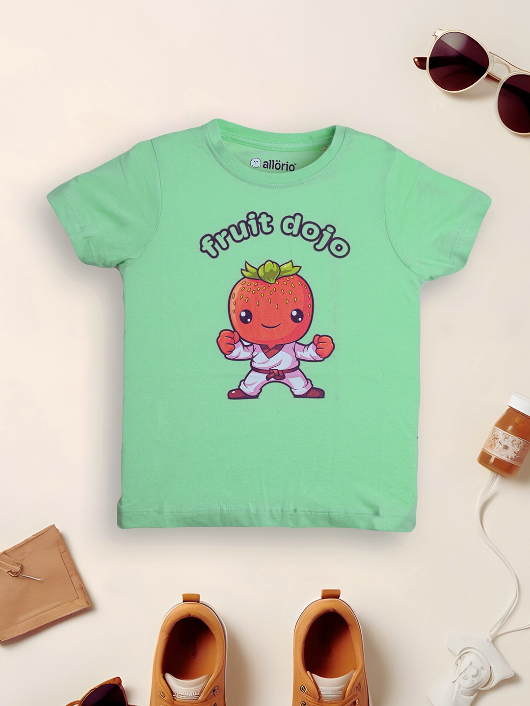

allorio kids Girls Graphic Printed Round Neck Pure Cotton T-Shirt, Green