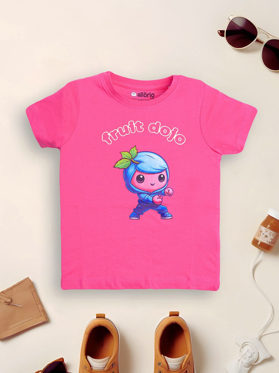 

allorio kids Girls Graphic Printed Round Neck Pure Cotton T-Shirt, Pink