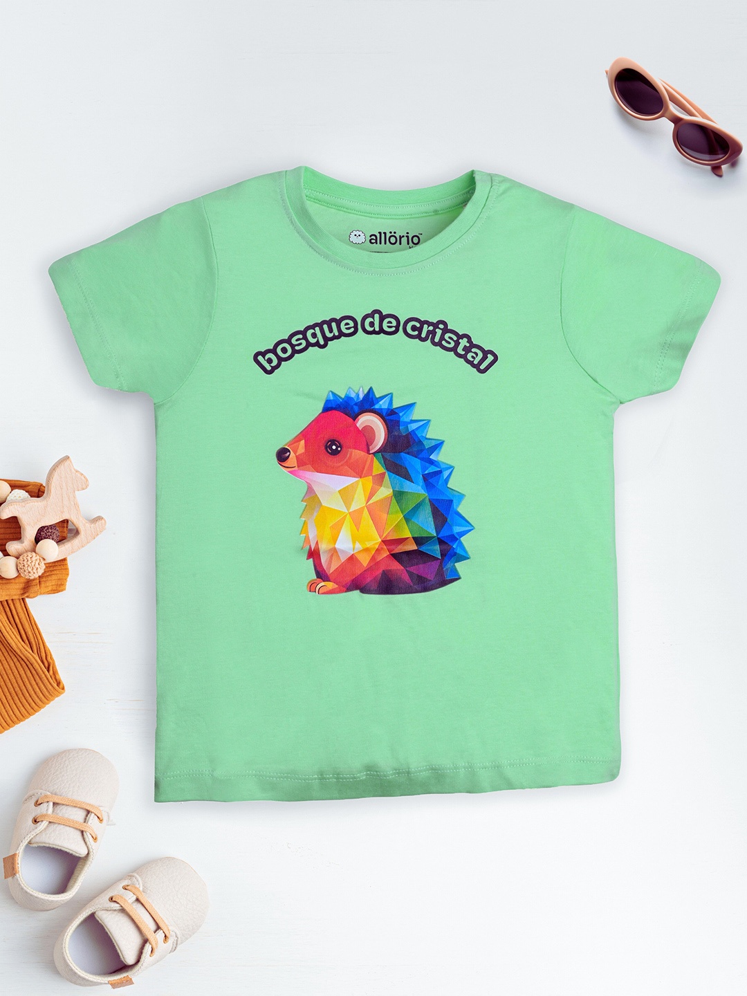 

allorio kids Girls Graphic Printed Round Neck Pure Cotton T-Shirt, Green