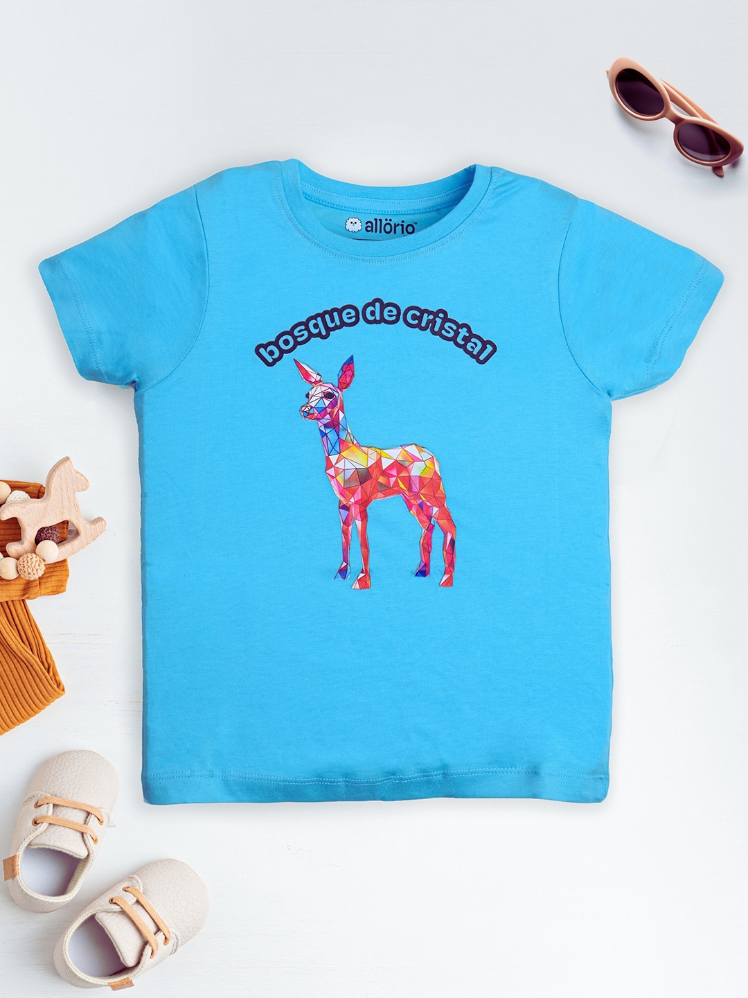 

allorio kids Girls Graphic Printed Round Neck Pure Cotton T-Shirt, Blue