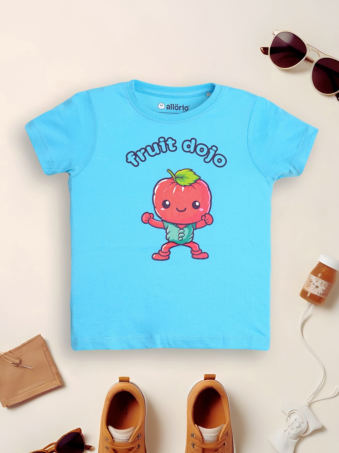 

allorio kids Girls Graphic Printed Round Neck Pure Cotton T-Shirt, Blue