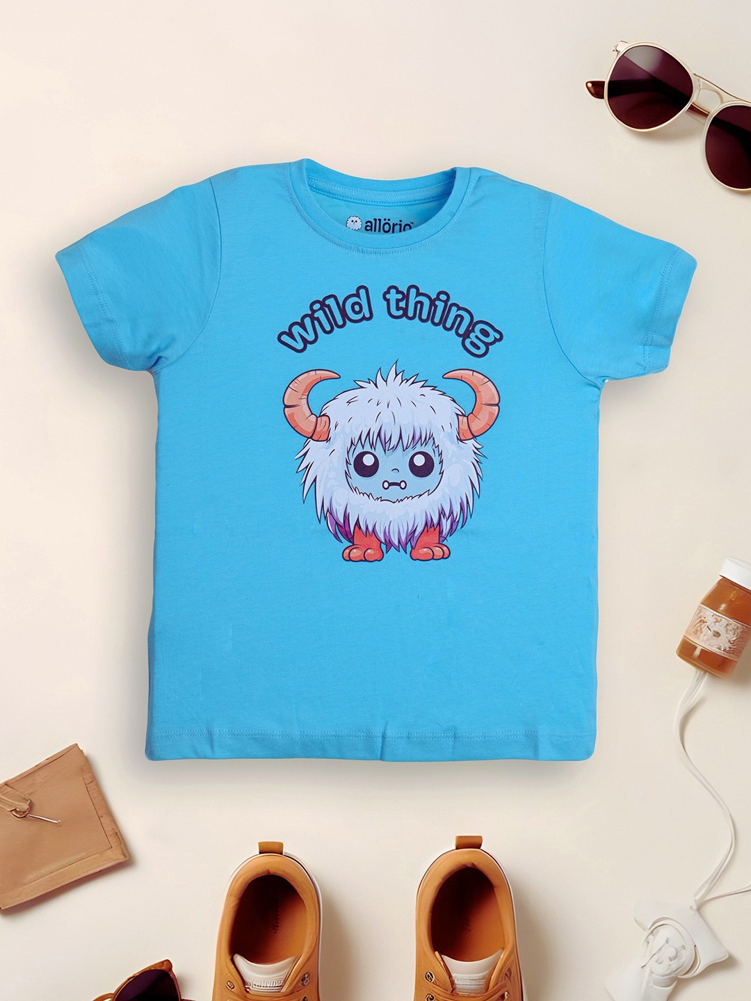 

allorio kids Girls Graphic Printed Round Neck Pure Cotton T-Shirt, Blue