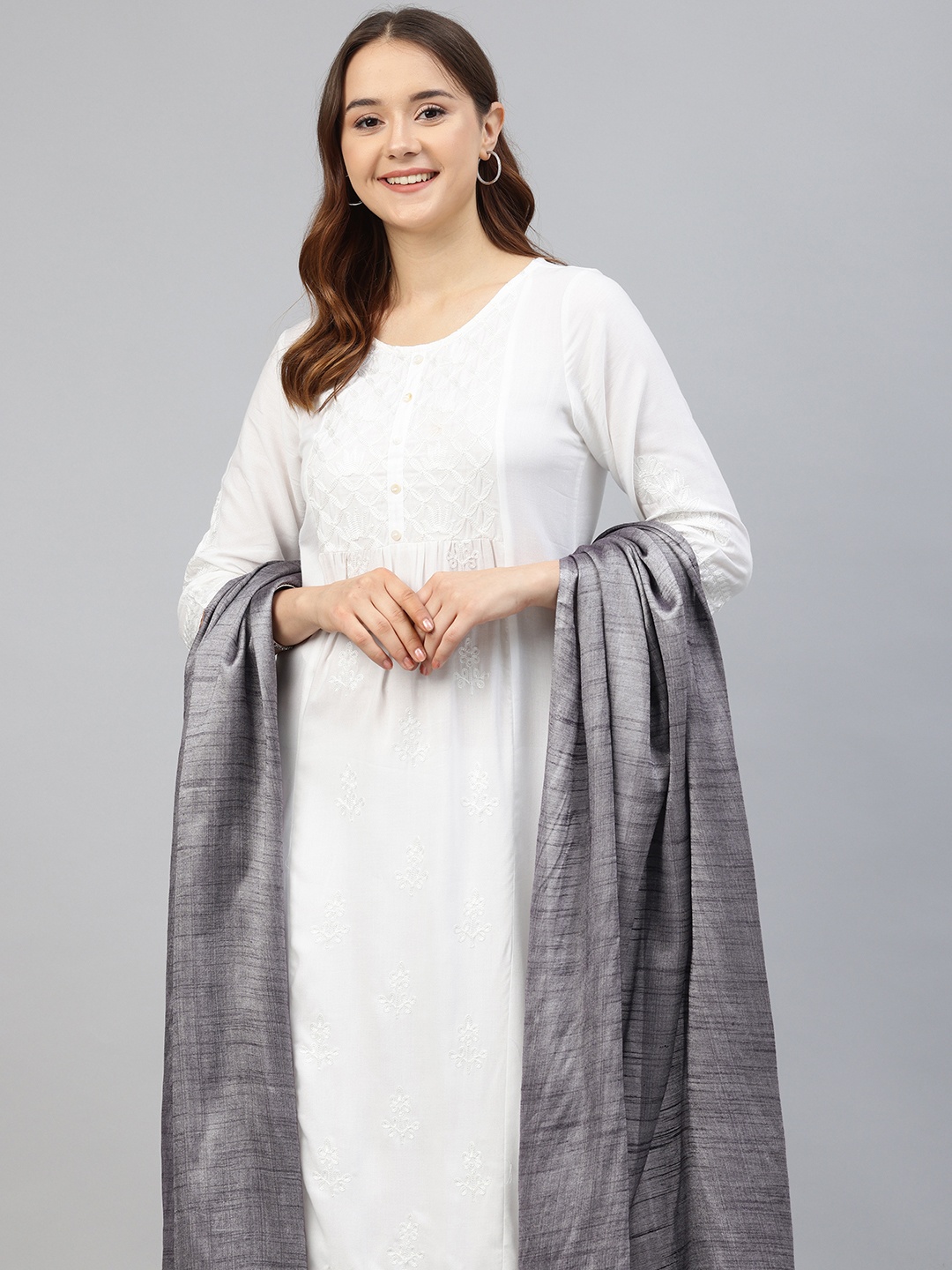 

swatika Woven Design Dupatta, Grey
