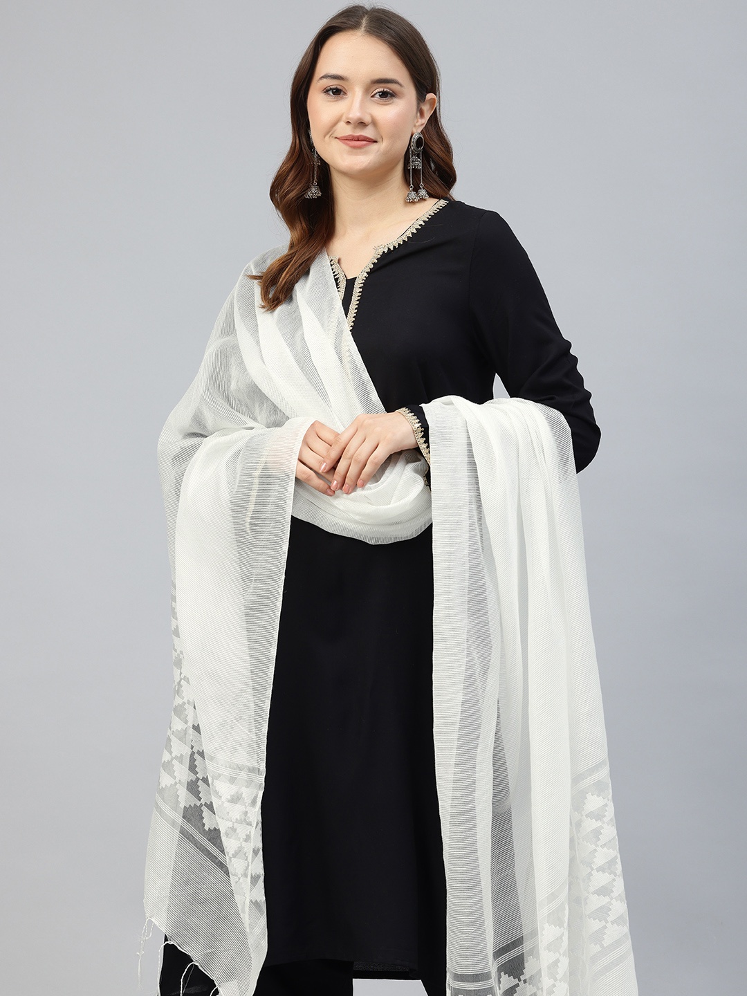 

swatika Woven Design Organza Dupatta, White