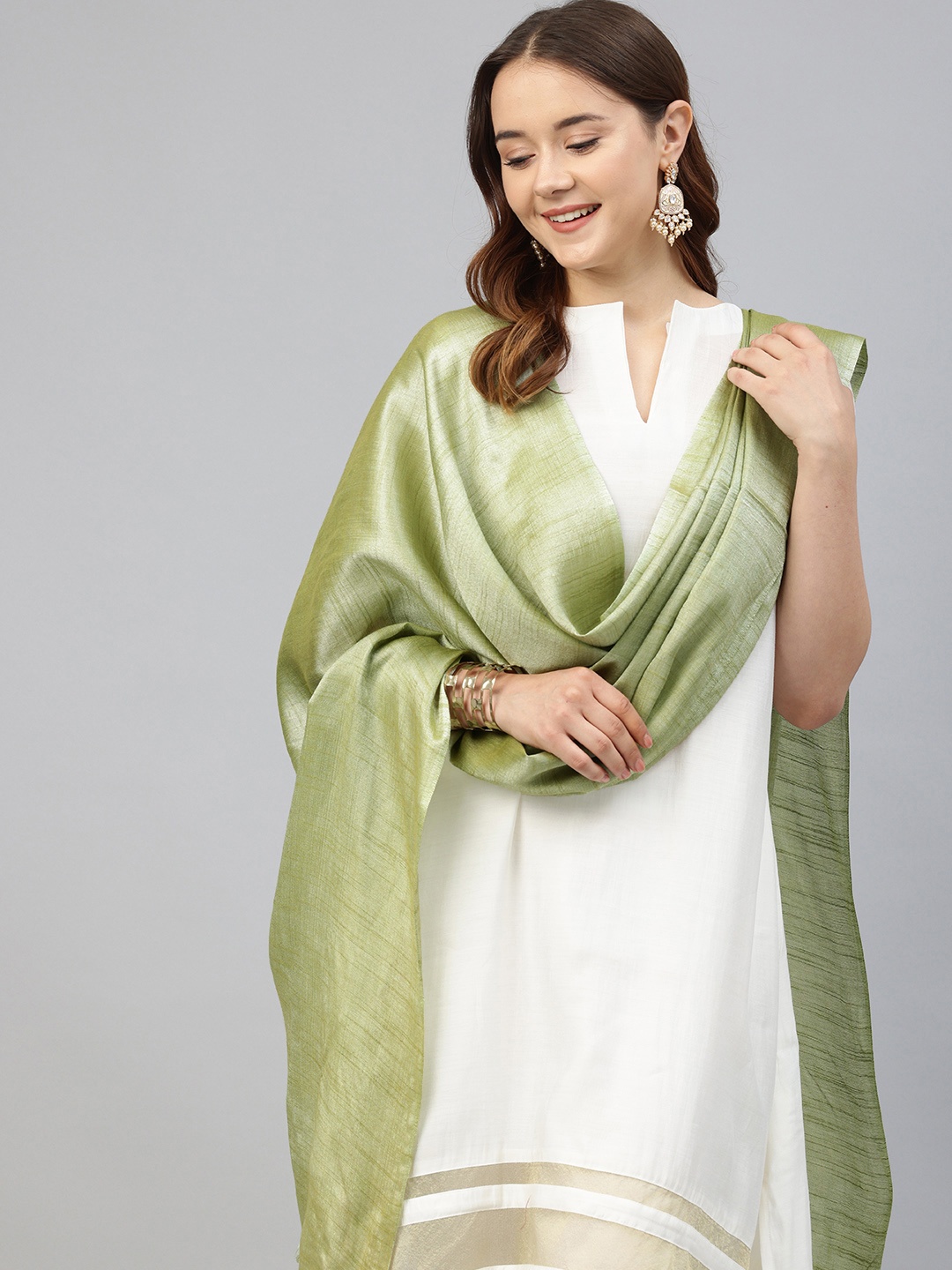 

swatika Woven Design Dupatta, Green