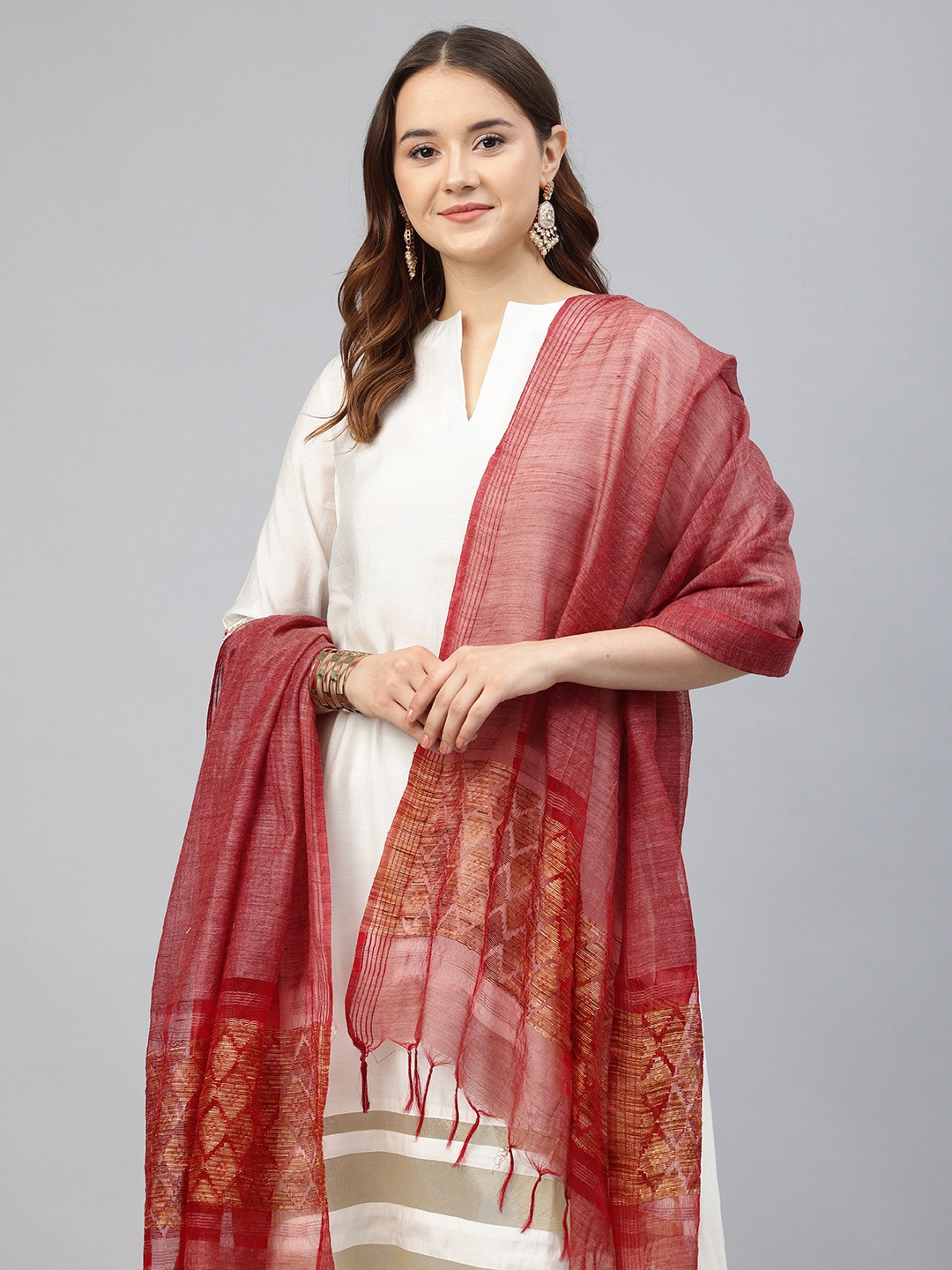 

swatika Woven Design Dupatta with Zari, Maroon