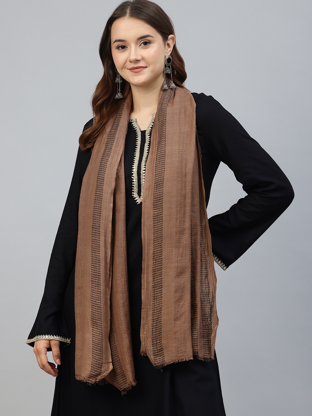 

swatika Women Embroidered Stole, Brown