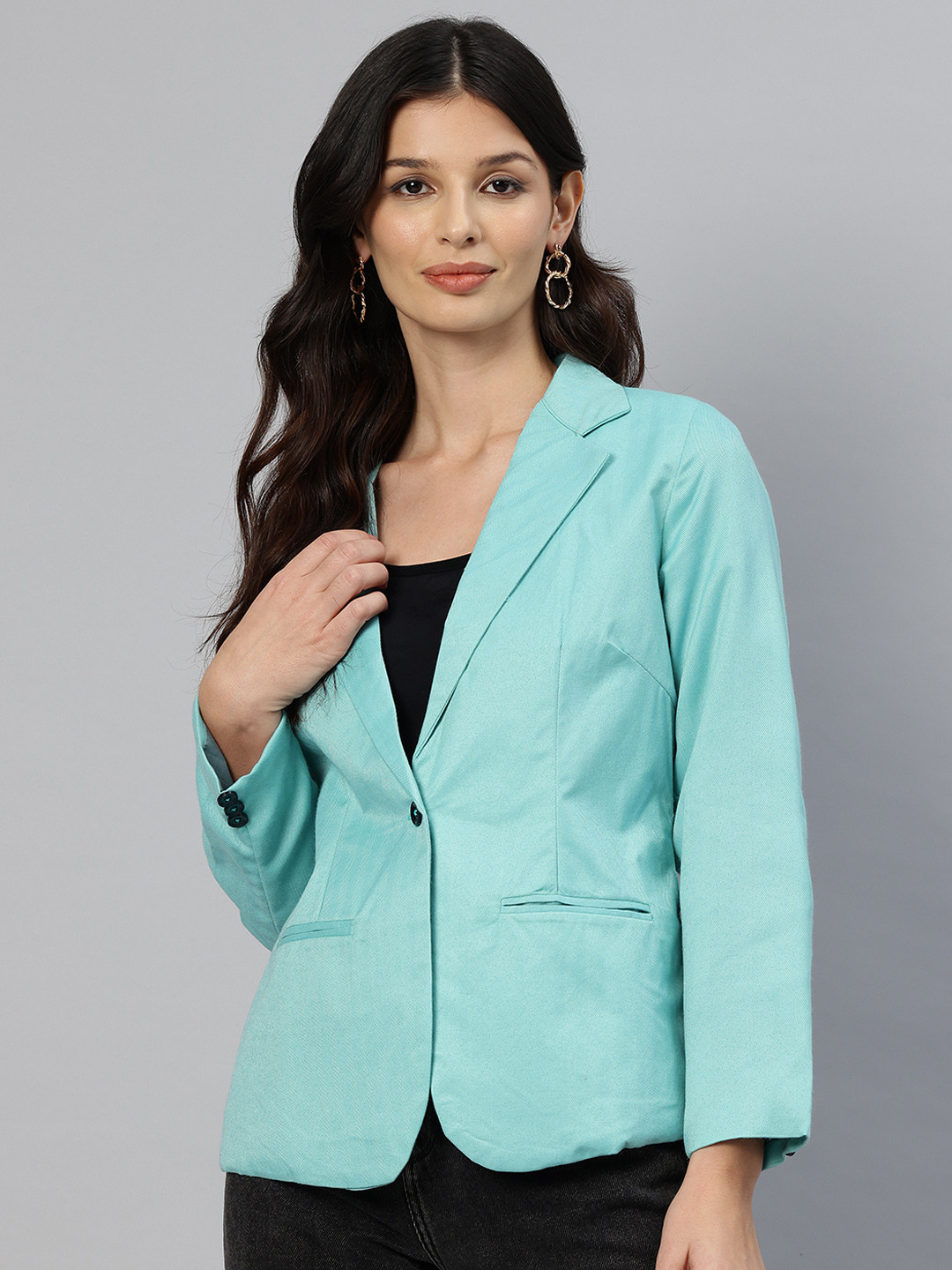 

Cottinfab Single-Breasted Casual Blazer, Turquoise blue