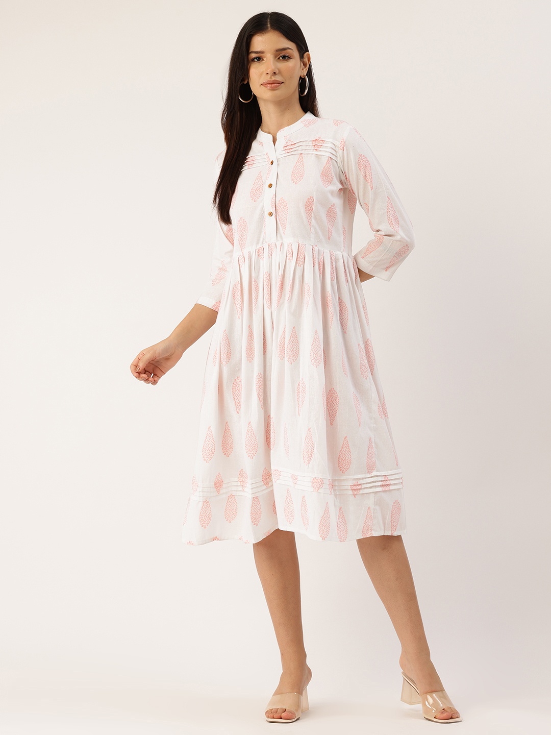 

FERANOID Floral Print A-Line Dress, White