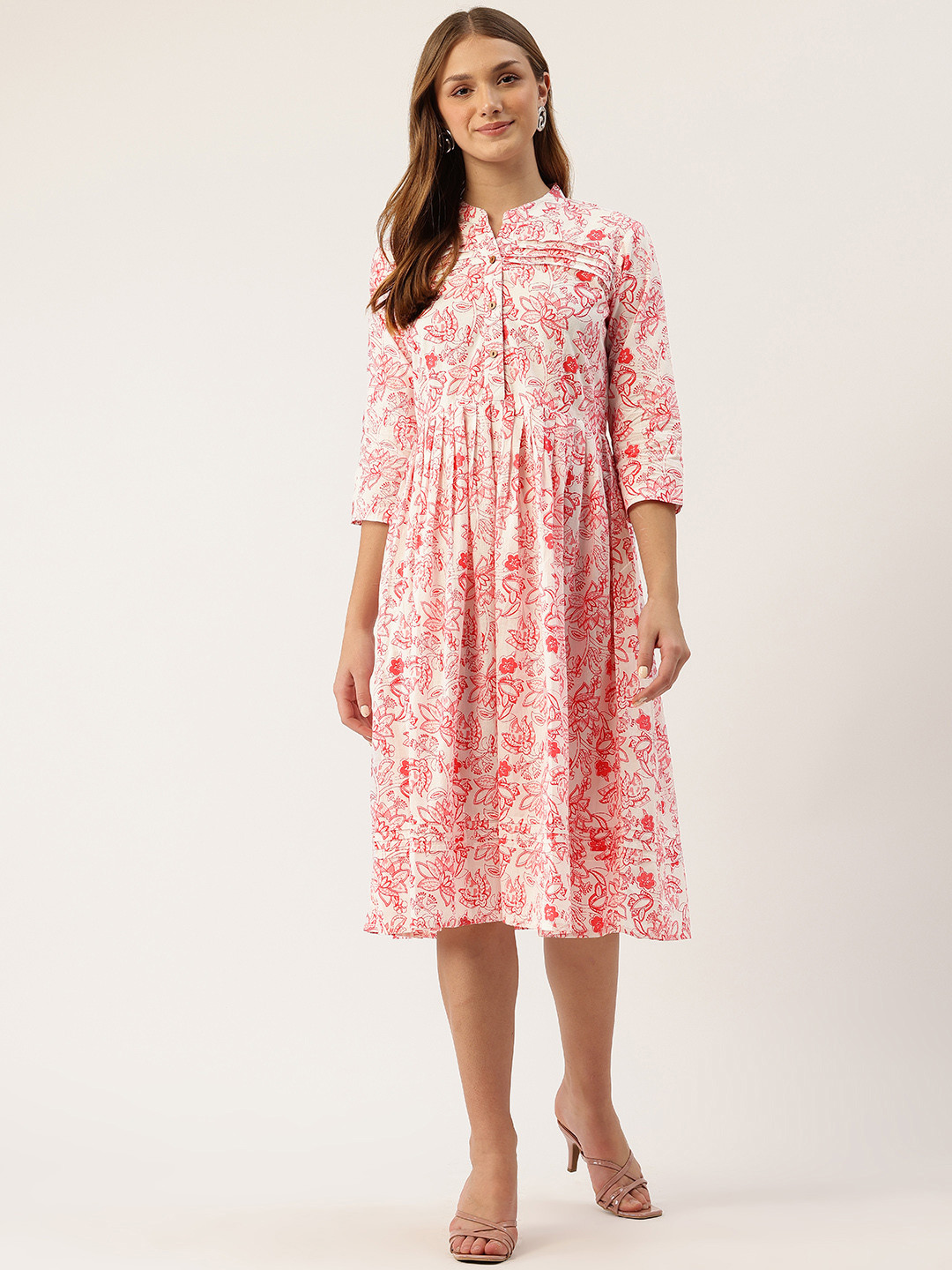 

FERANOID Floral Print A-Line Dress, Pink