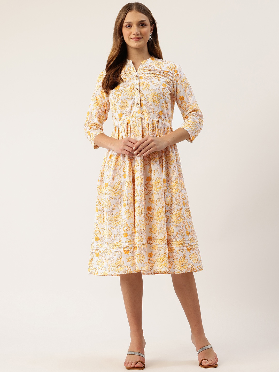 

FERANOID Floral Print A-Line Dress, Yellow