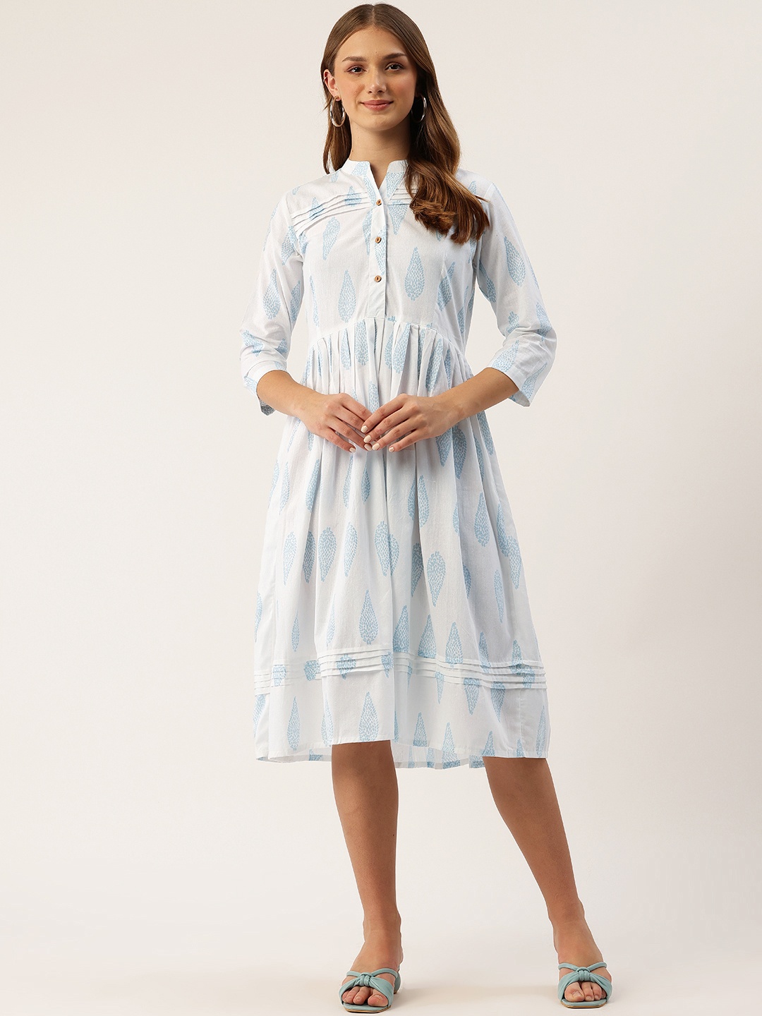 

FERANOID Floral Print Fit & Flare Dress, White