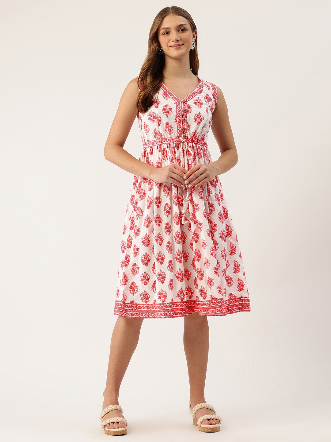 

FERANOID Floral Printed A-Line Dress, Pink