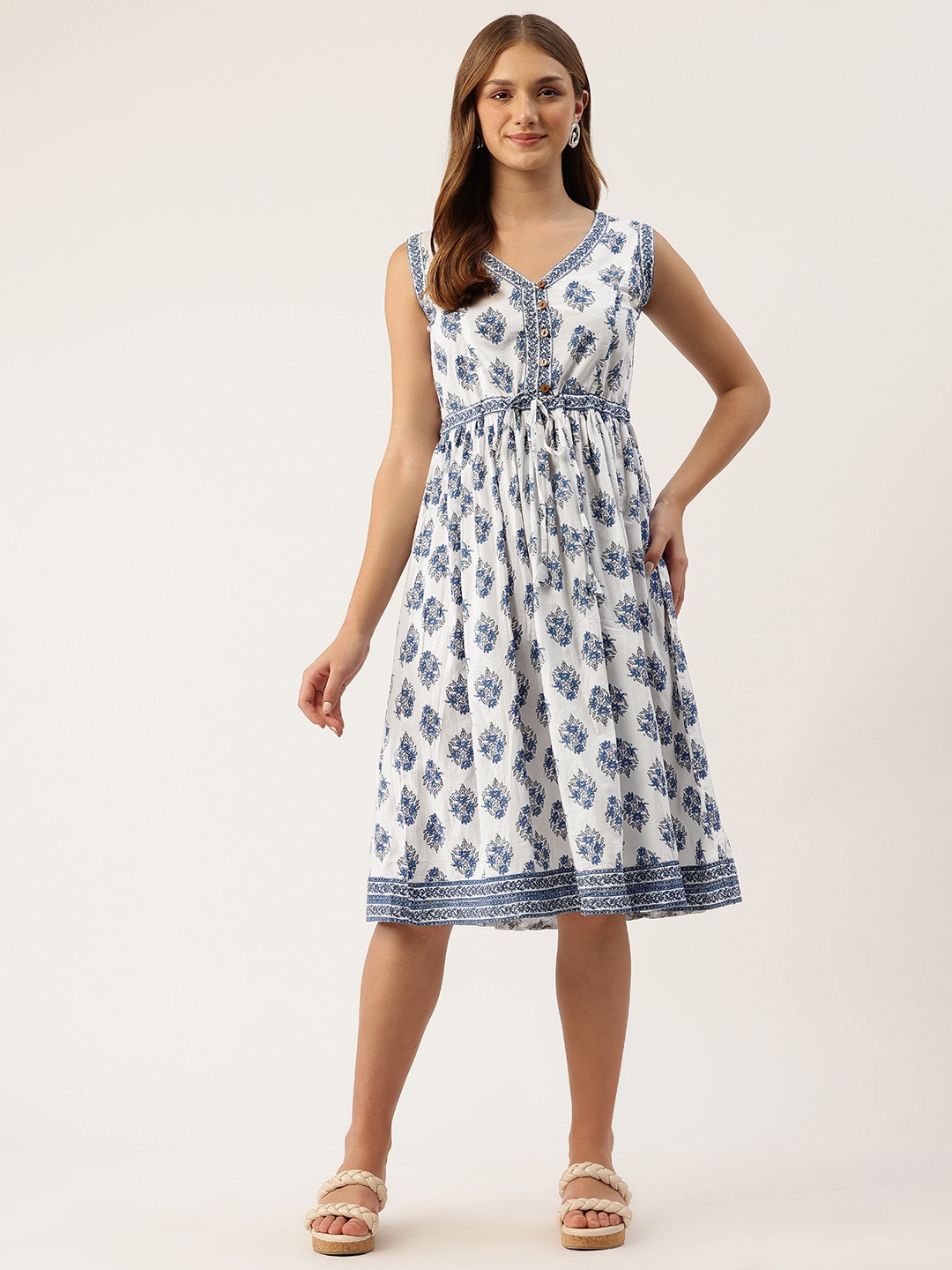 

FERANOID Floral Printed A-Line Dress, Blue