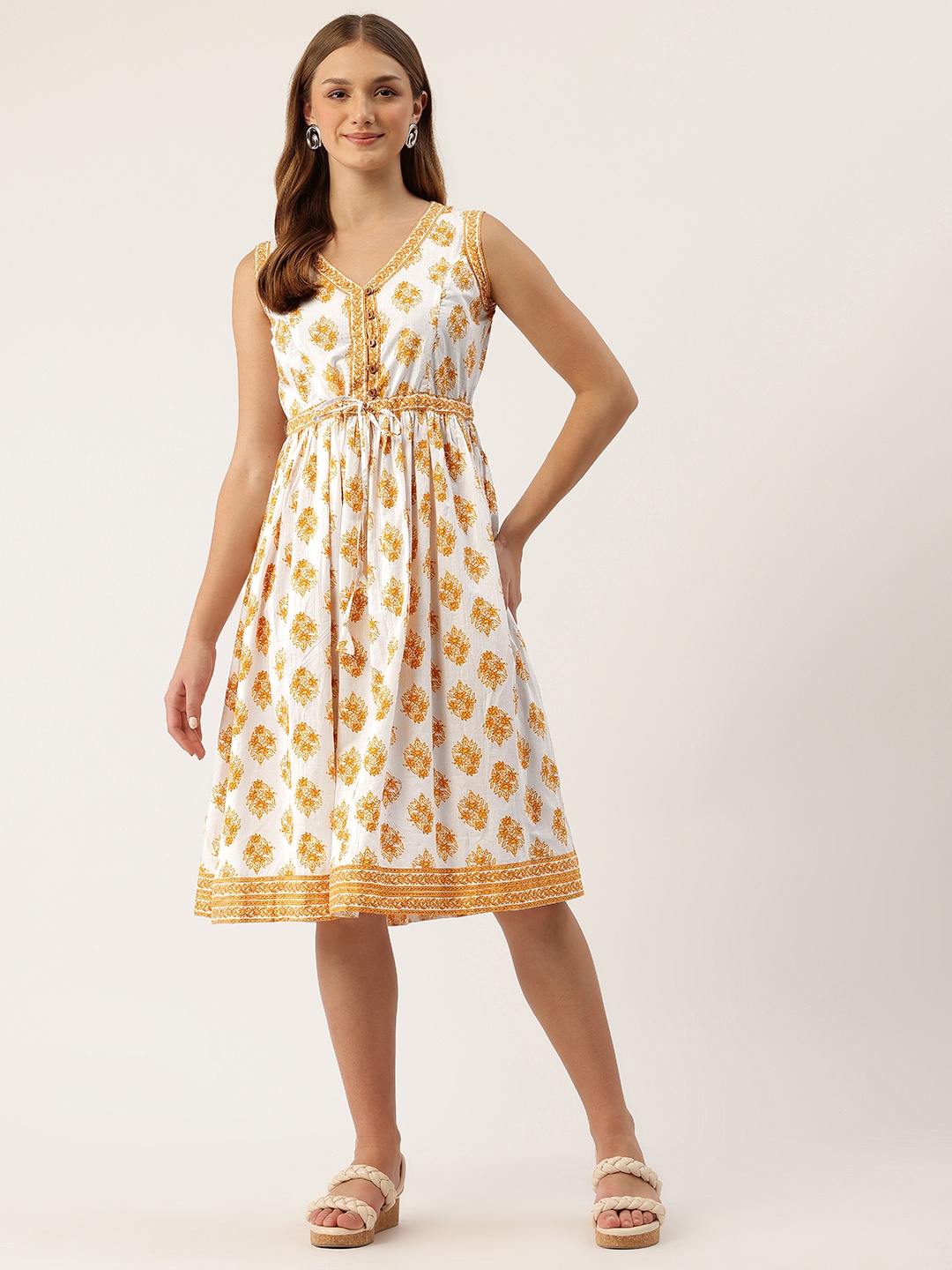 

FERANOID Floral Printed A-Line Dress, Yellow