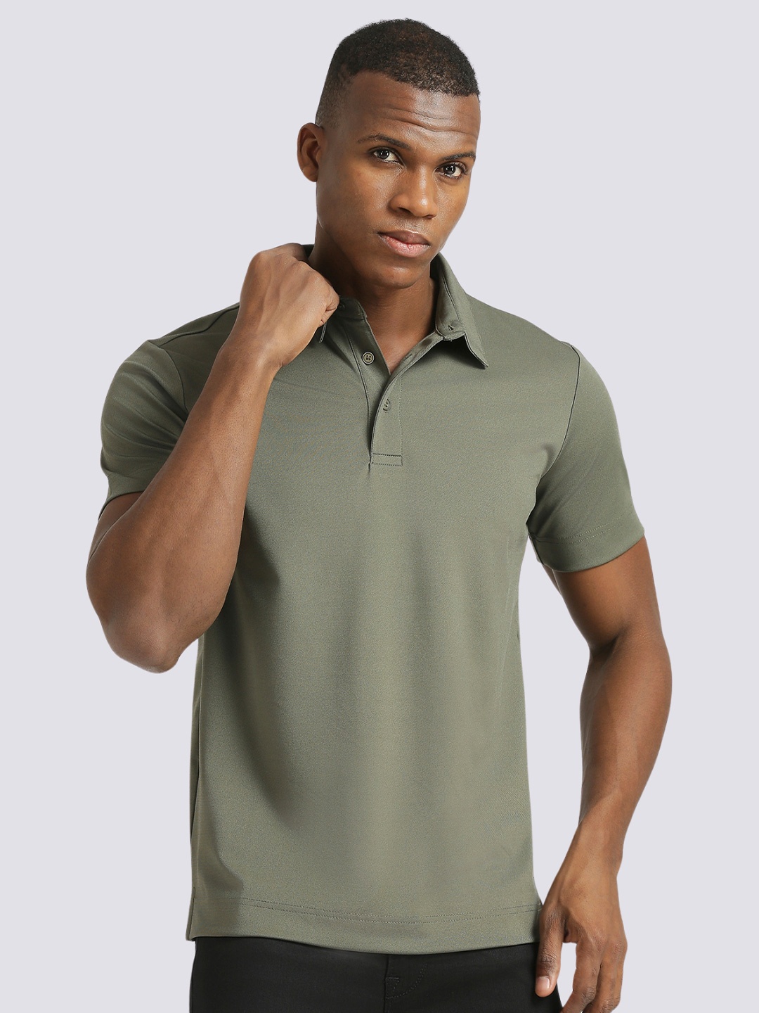 

playR Men Dri-FIT Solid Polo Collar T-Shirt, Olive