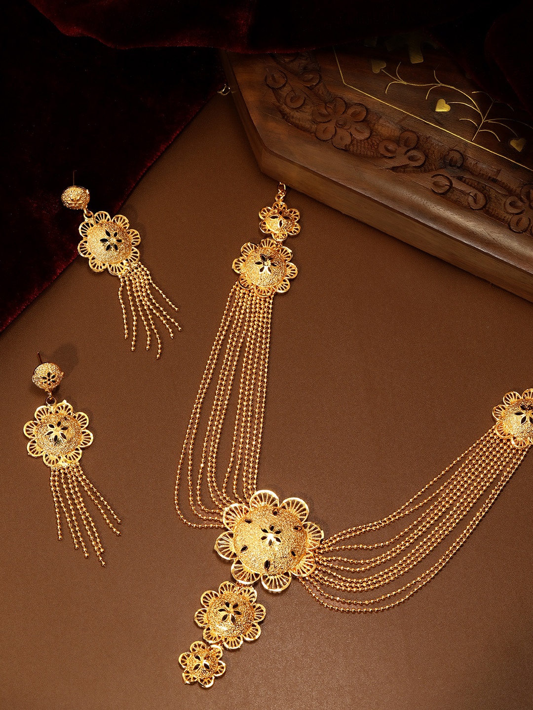 

AARSHVI Gold-Plated Multi-Strand Necklace with Earrings