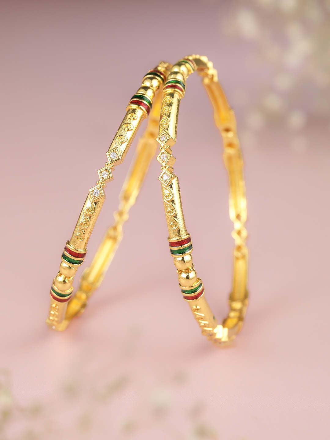 AARSHVI Set of 2 Gold-Plated American Diamond CZ Bangles