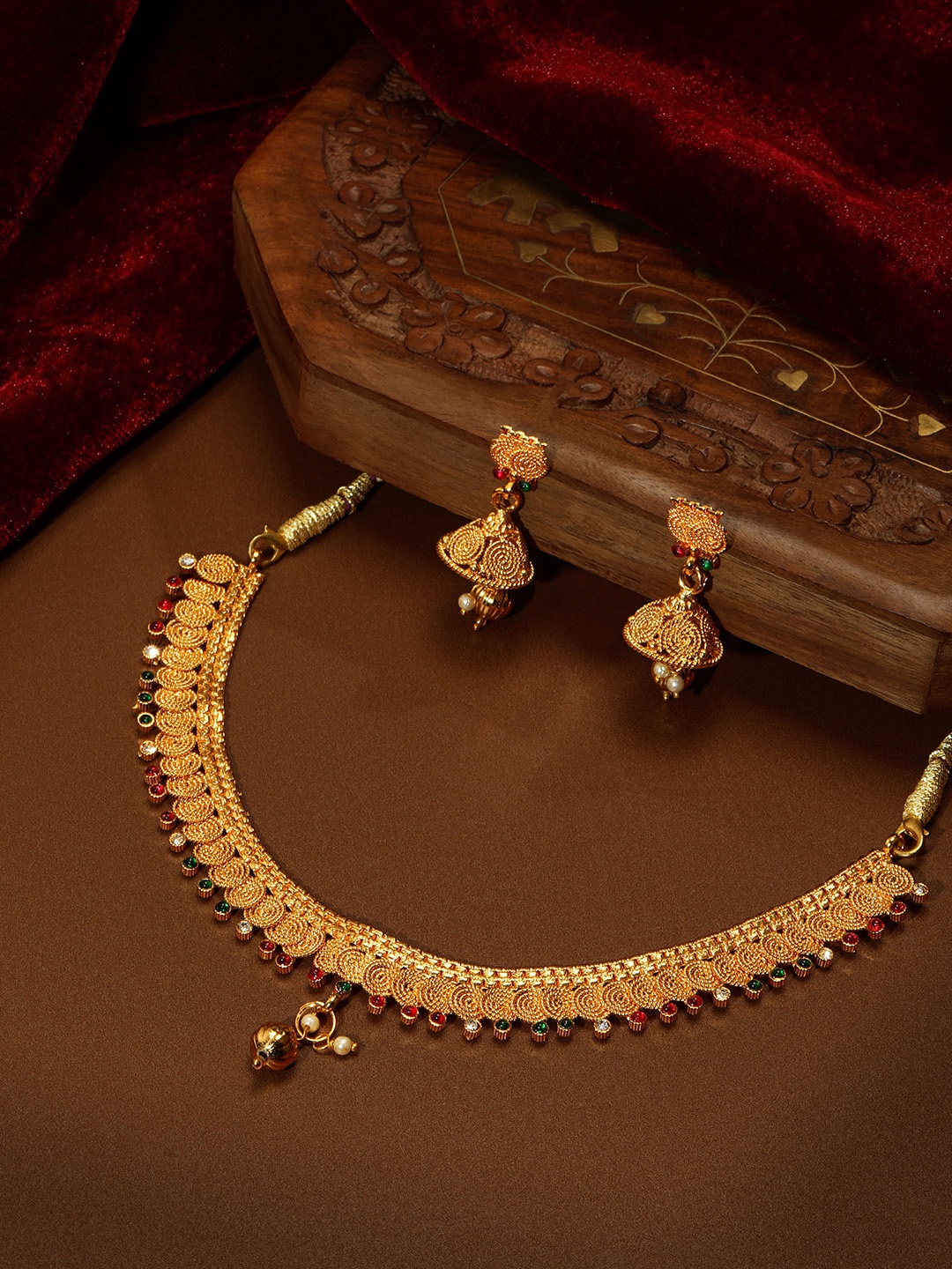 

AARSHVI Gold-Plated Necklace & Jhumki Set