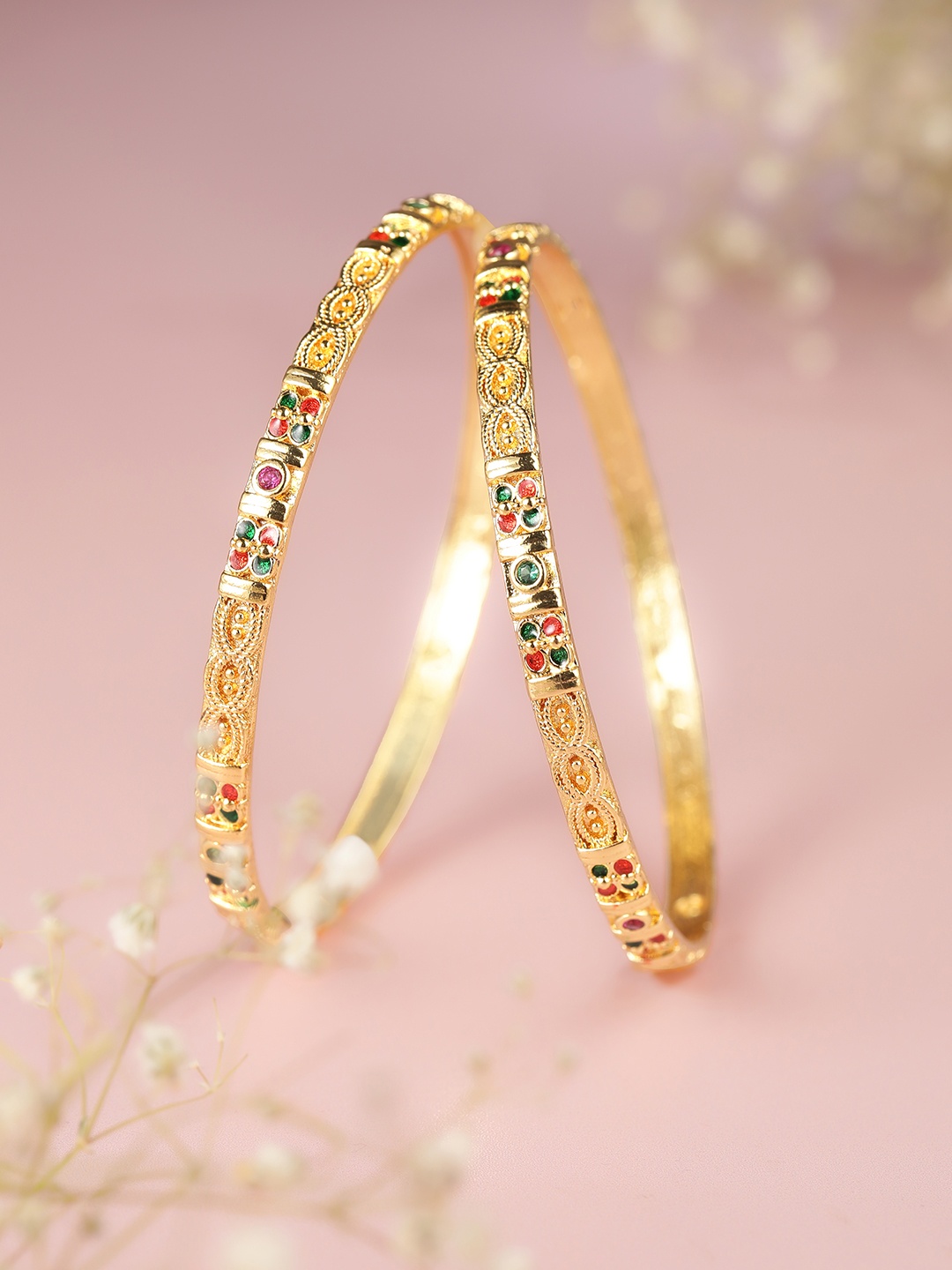 

AARSHVI Set of 2 Gold-Plated American Diamond CZ Bangles