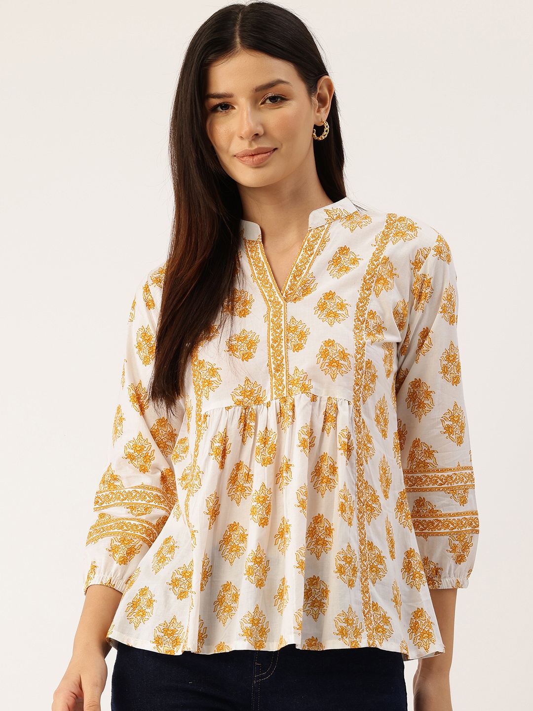 

FERANOID Floral Printed Panelled Top, Yellow