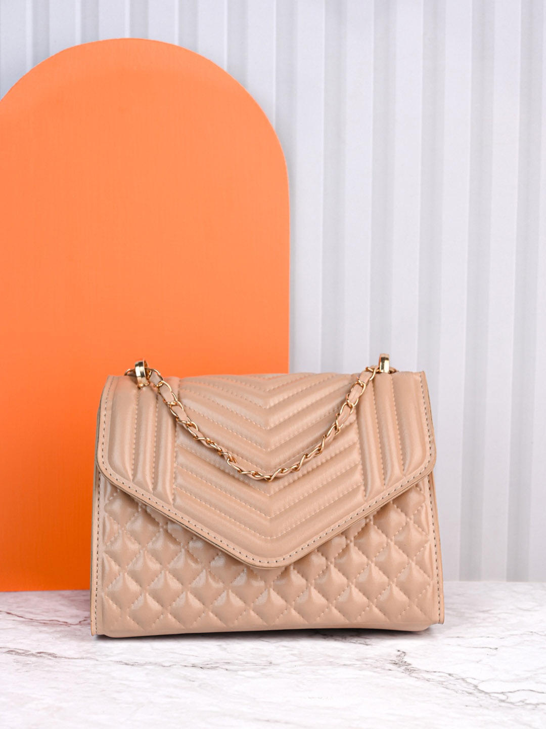 

Styli PU Shopper Sling Bag with Quilted, Beige
