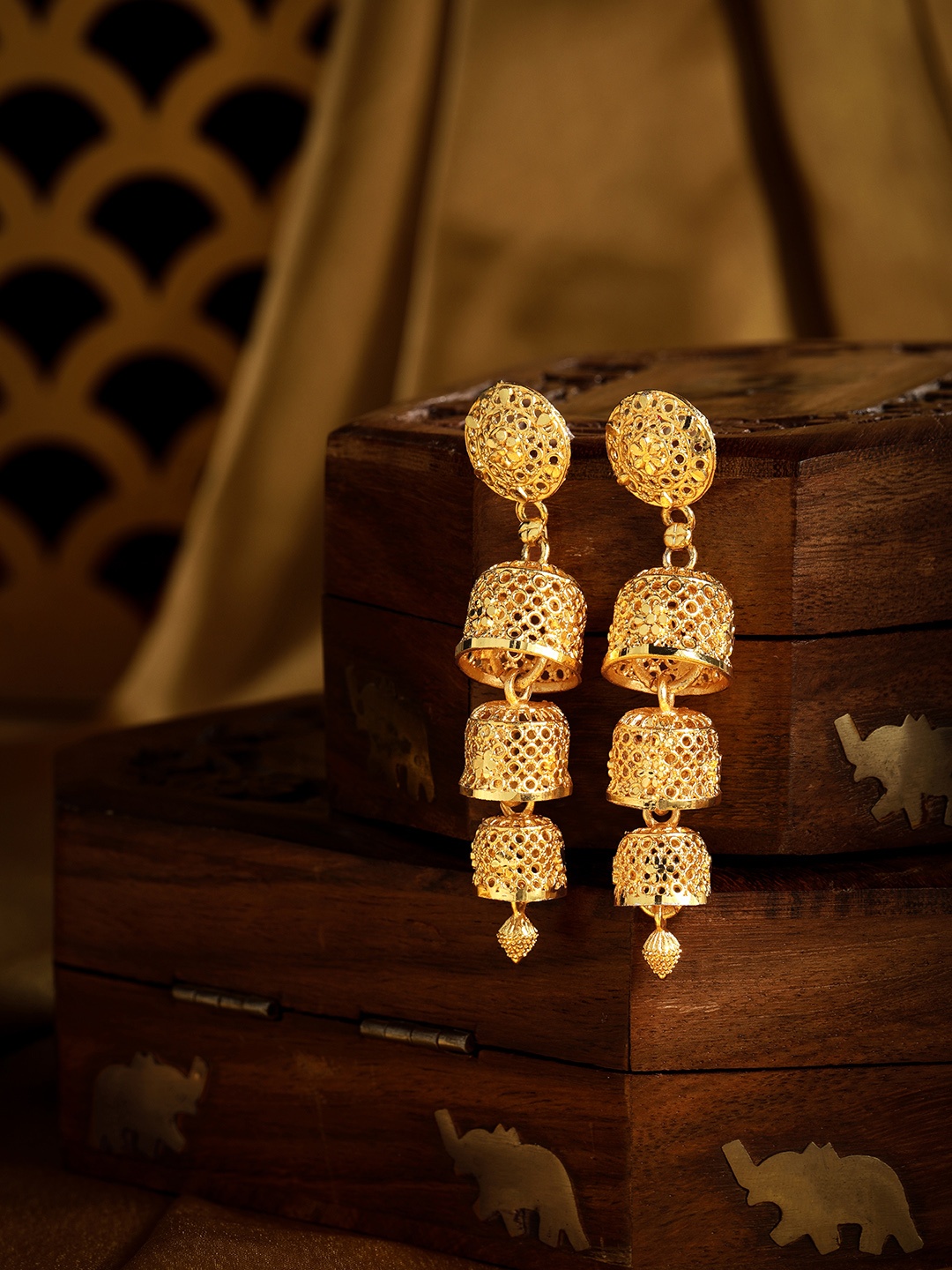 

AARSHVI Gold-Plated Dome Shaped Jhumkas