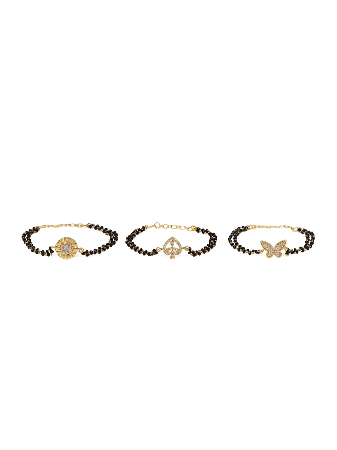 

AARSHVI Women Set Of 3 Gold-Plated Mangalsutra Style Wraparound Bracelet